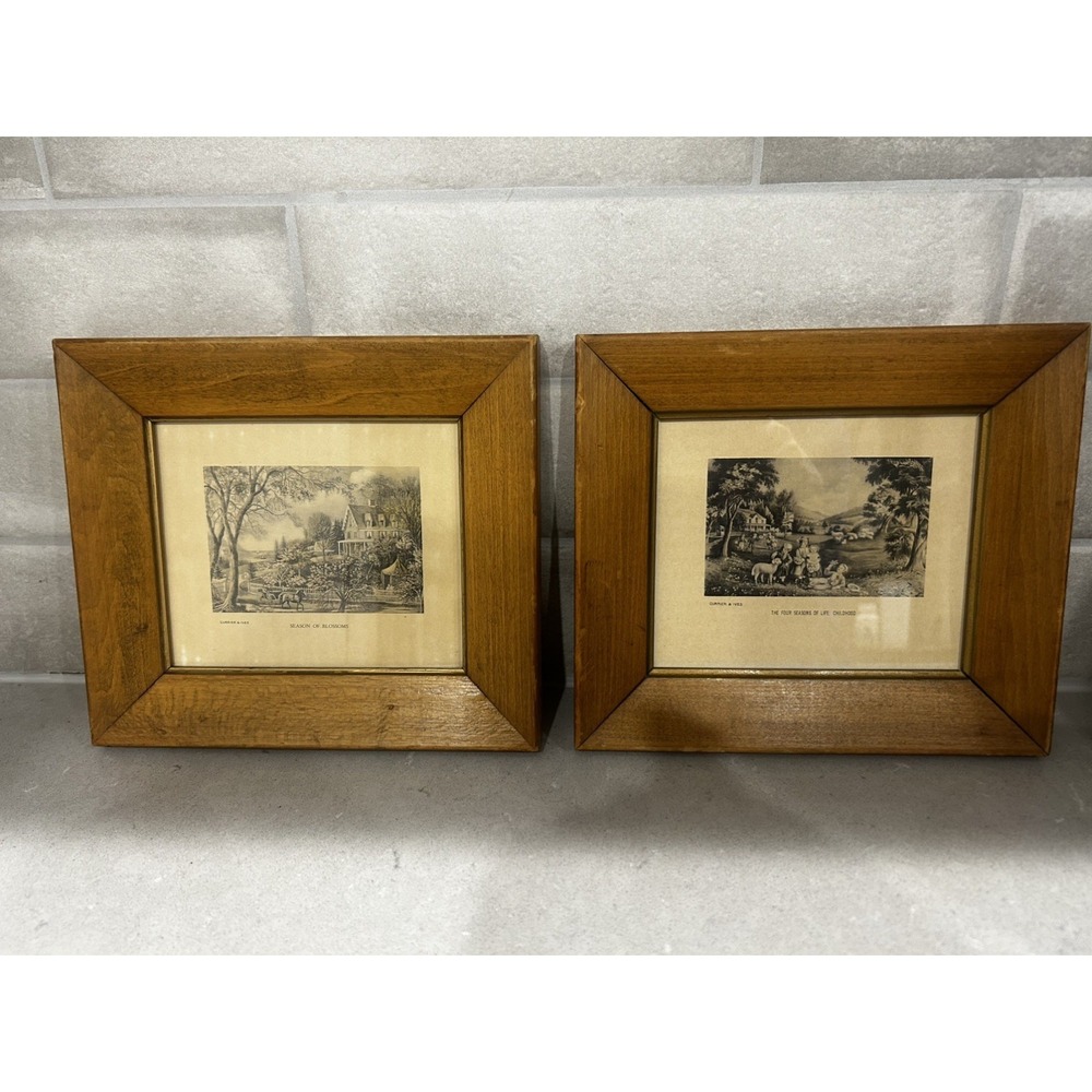 Currier & Ives "The Season Of Blossoms" "Childhood" 2 framed Lithographs